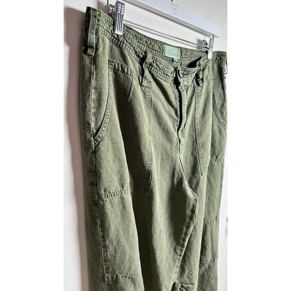 Anthropologie Audra Linen Blend Green Cropped Cargo Utility Pants EUC Sz 31 - Picture 4 of 10